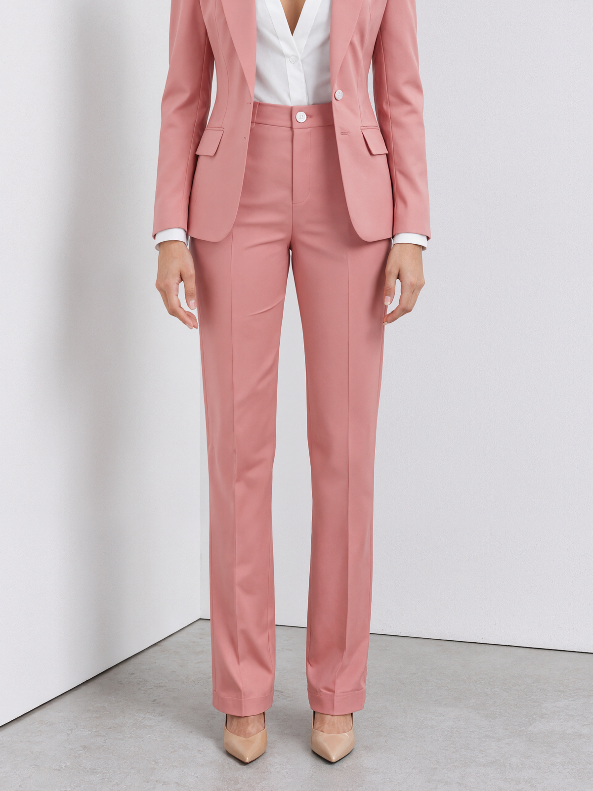 Pink Peak Lapel Fitted Blazer And Straight Leg Pants 2-Piece Suit
