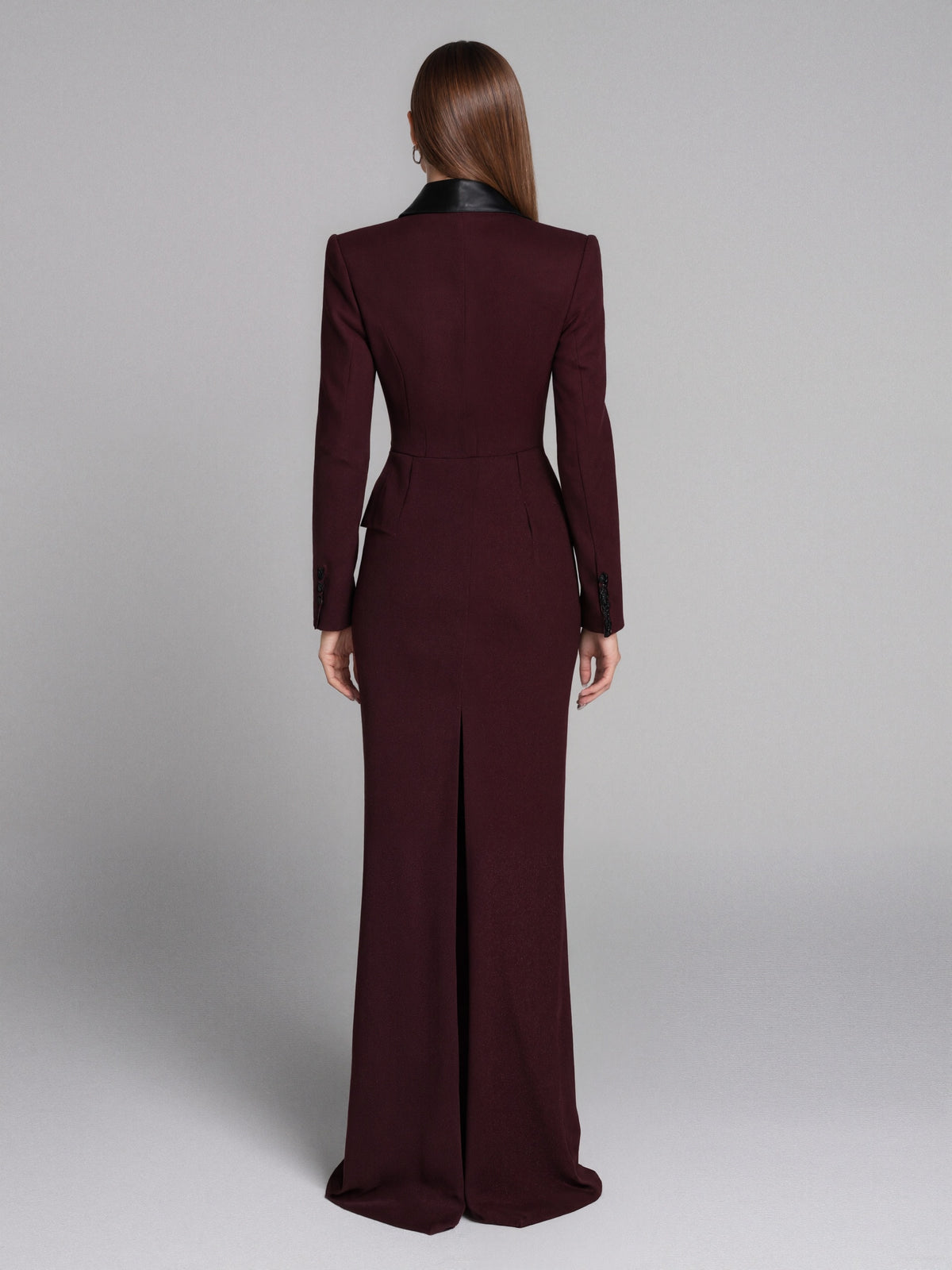 Burgundy Double Breasted Forked Long Blazer Dress