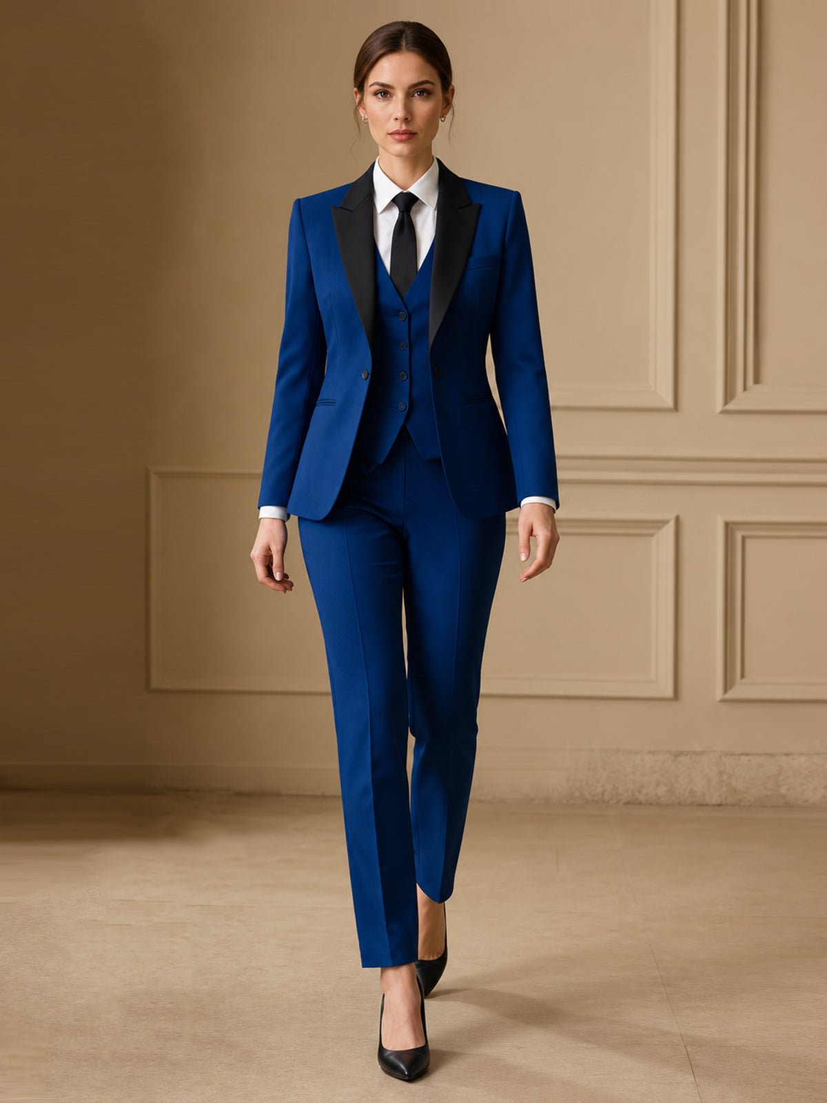 Blue Single Breasted Blazer With Peak Lapels & Vast And Tapered Pants 3-Piece Suit
