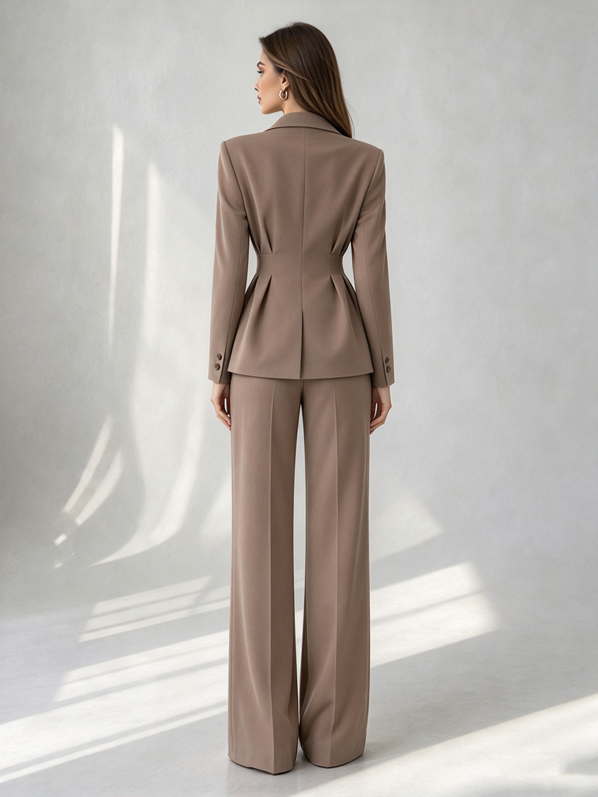 Taupe Notch Lapel Single Button Blazer & Wide Leg 2-Piece Suit