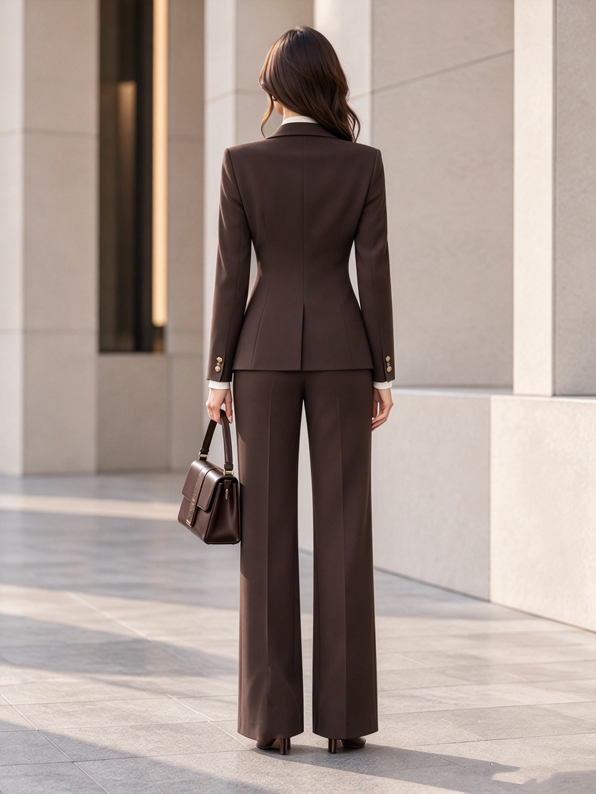 Dark Brown Notch Lapel Single Button Blazer & Wide Leg 2-Piece Suit