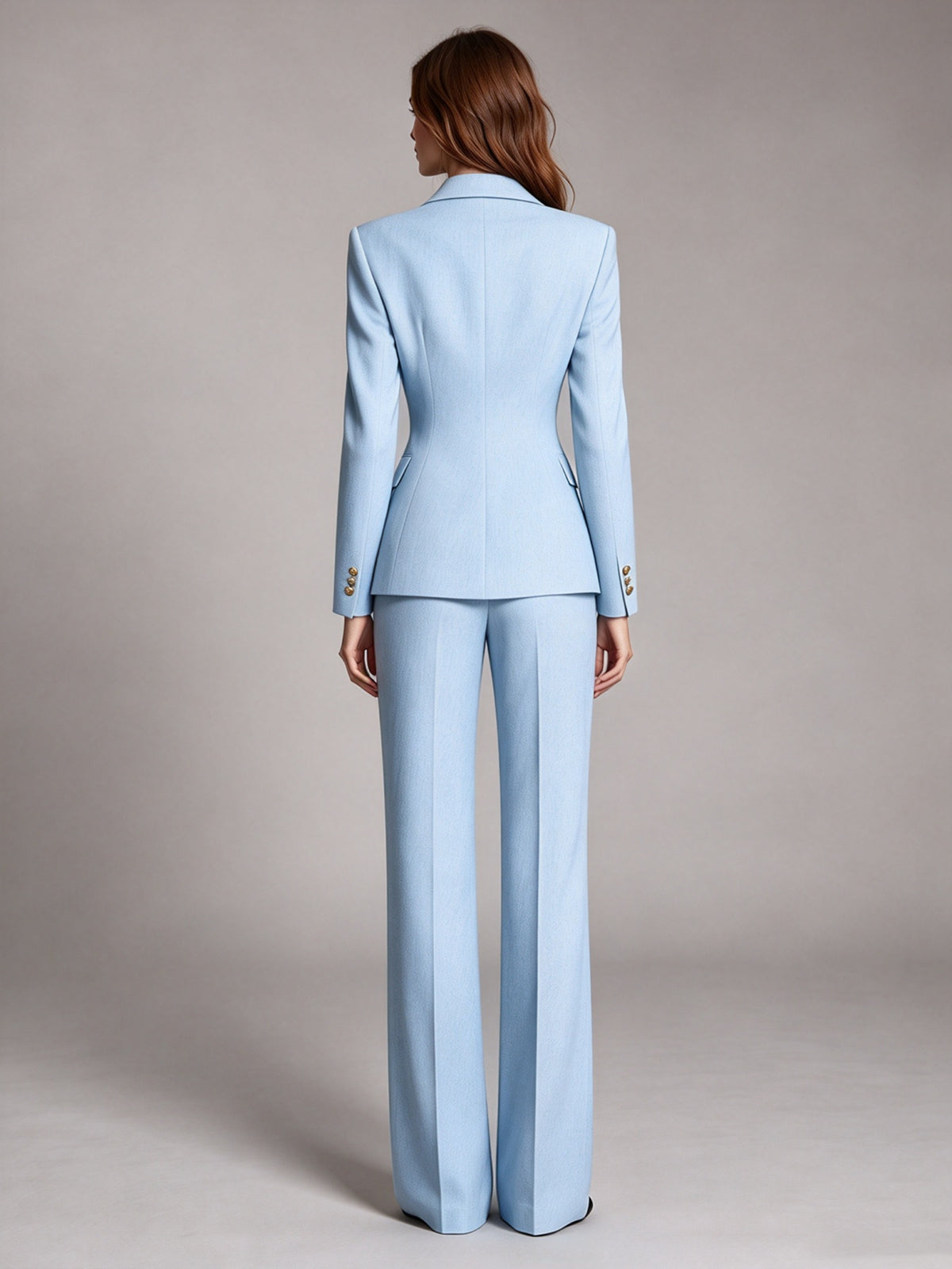 Light Blue Peak Lapel Double Breasted Blazer & Flared Trousers 2-Piece Suit