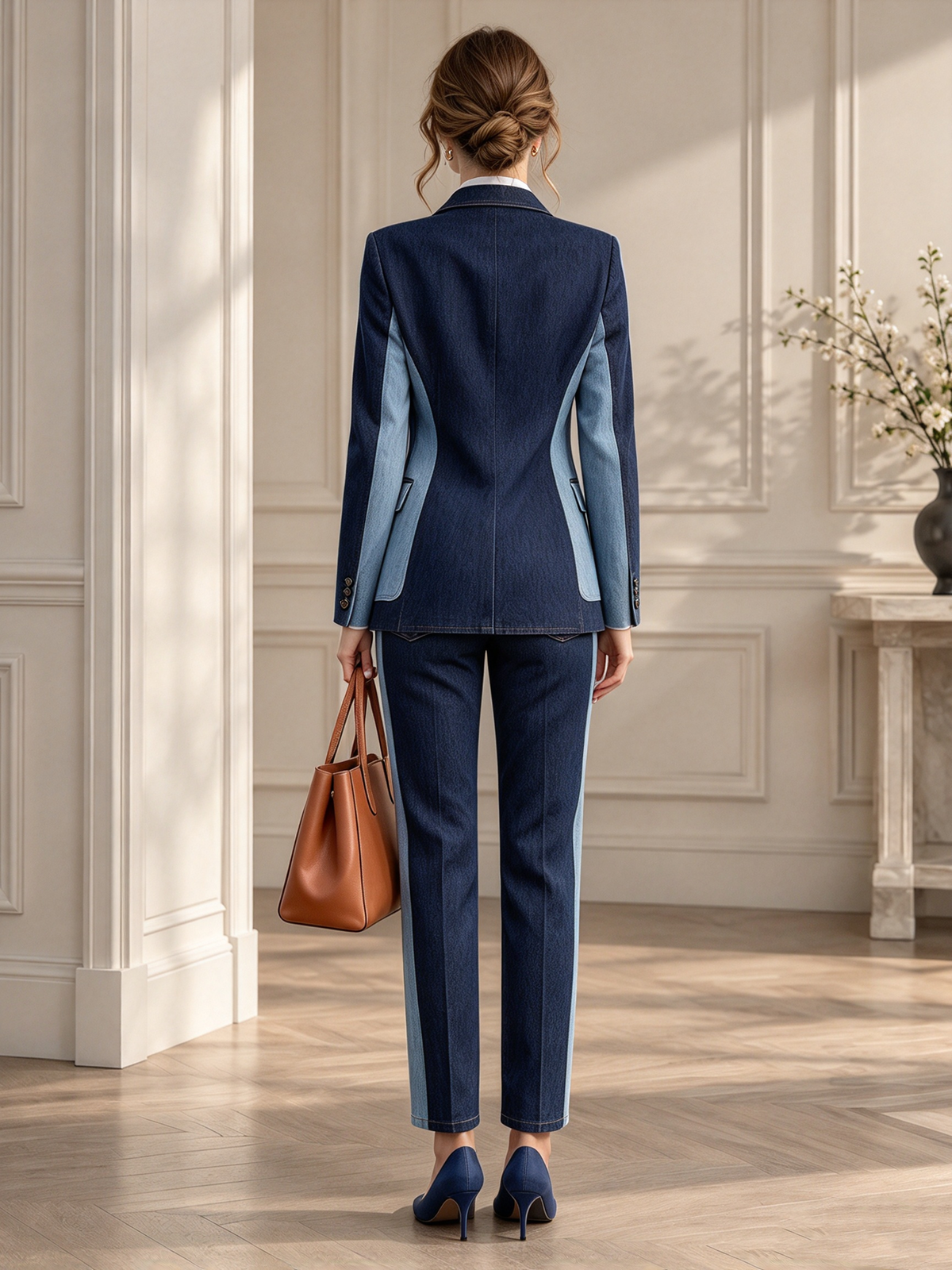 Dark Blue Denim Notch Lapel Single Button Blazer & Slim Trousers 2-Piece Suit