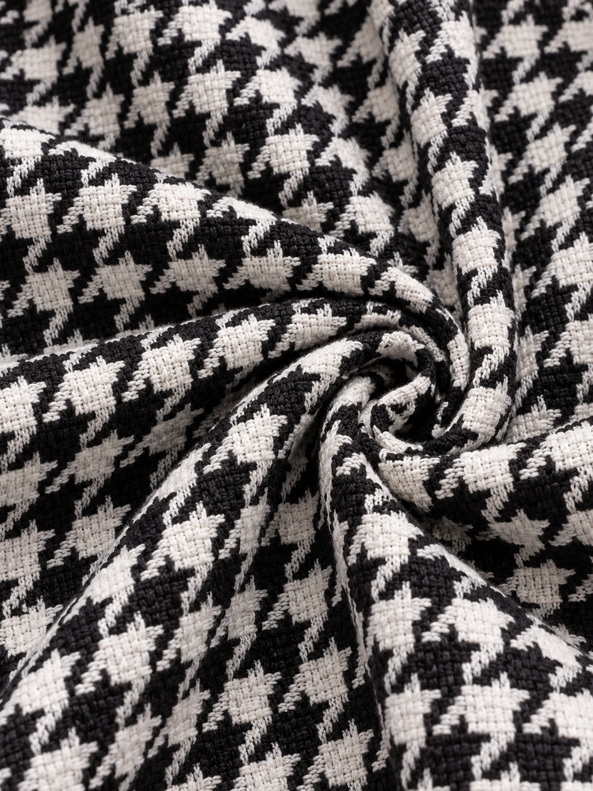 Black White Houndstooth Notch Lapel Multi Button Blazer & Midi Skirt 2-Piece Suit