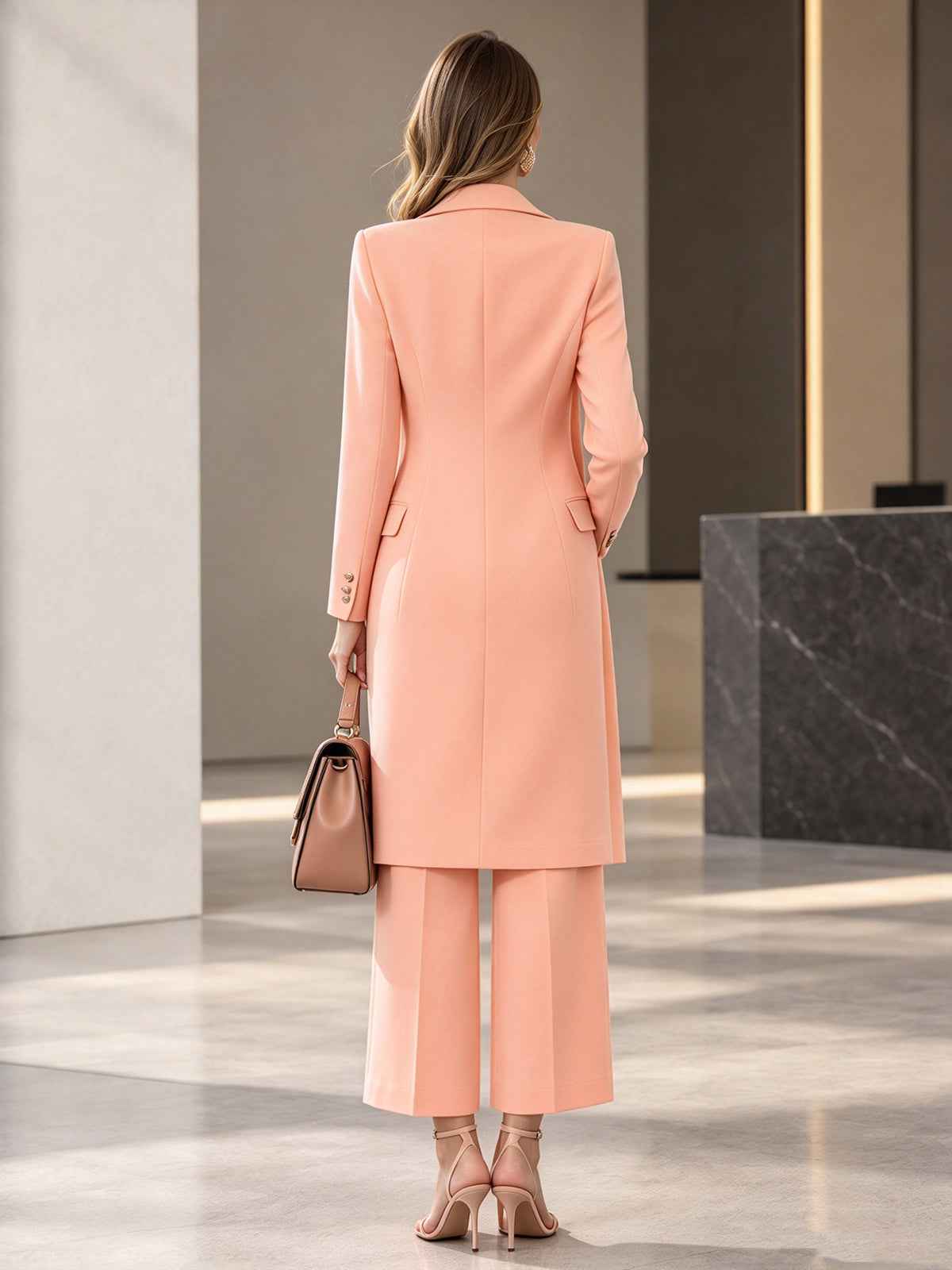 Orange Notch Lapel Double Breasted Blazer & Wide Leg Trousers 2-Piece Suit