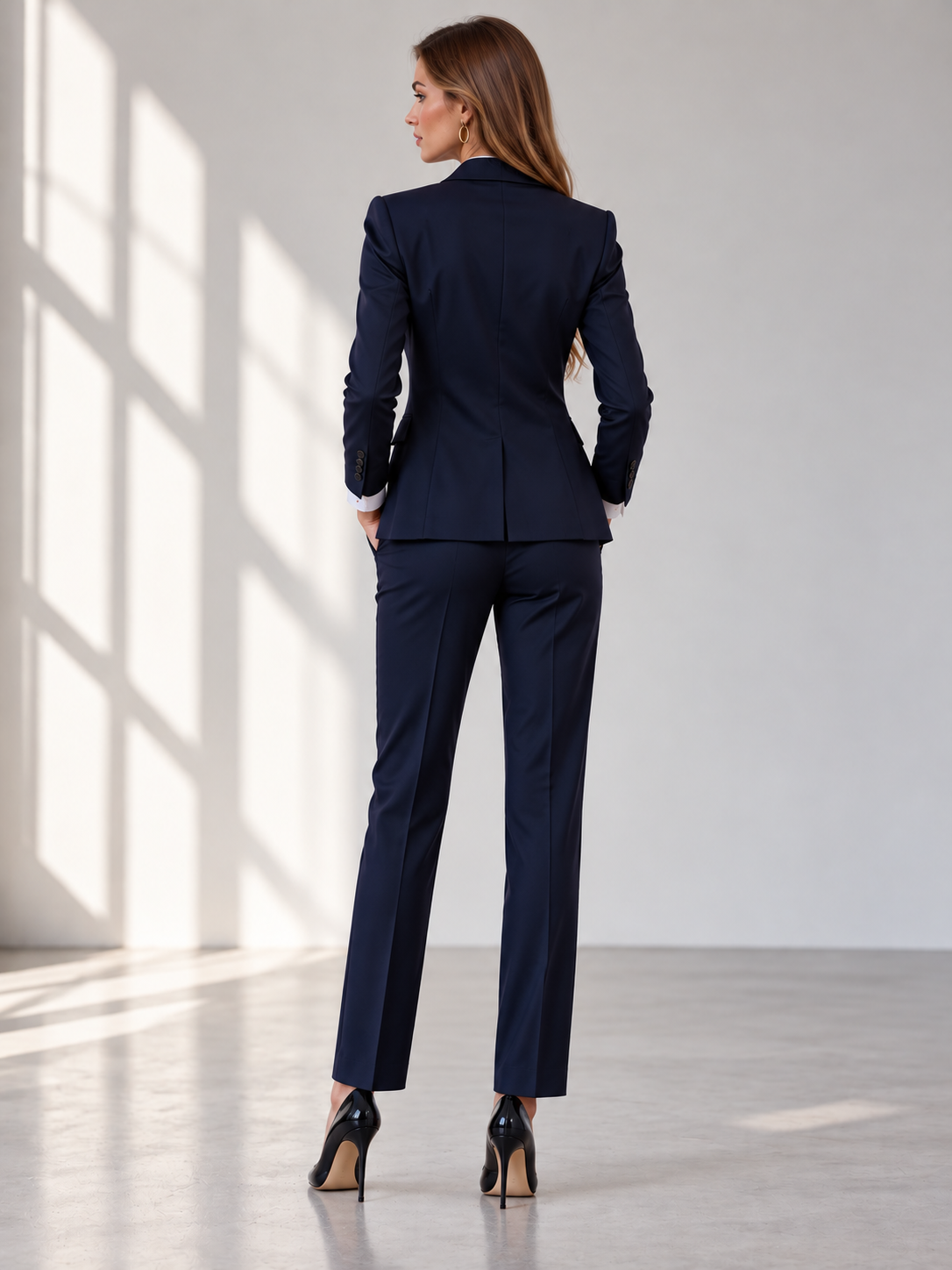 Dark Blue Peak Lapel Blazer & Vast And Cropped Pants 3-Piece Suit