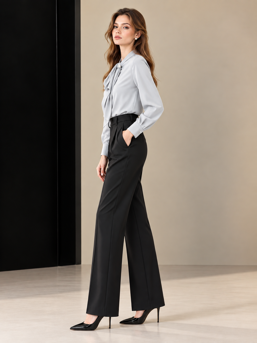 Blue Ribbon Detail Satin Shirt