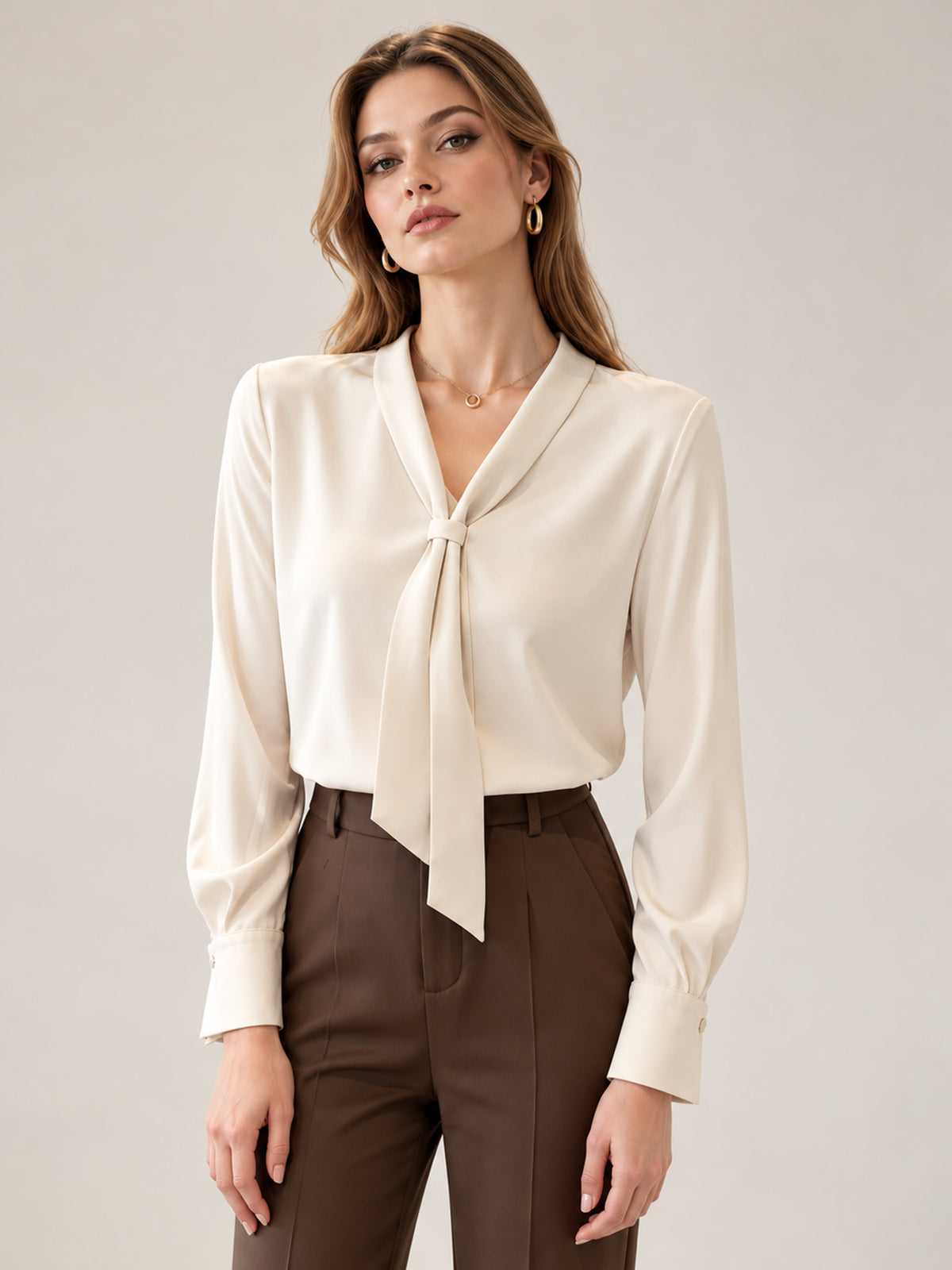 Apricot V-Neck Chiffon Shirt