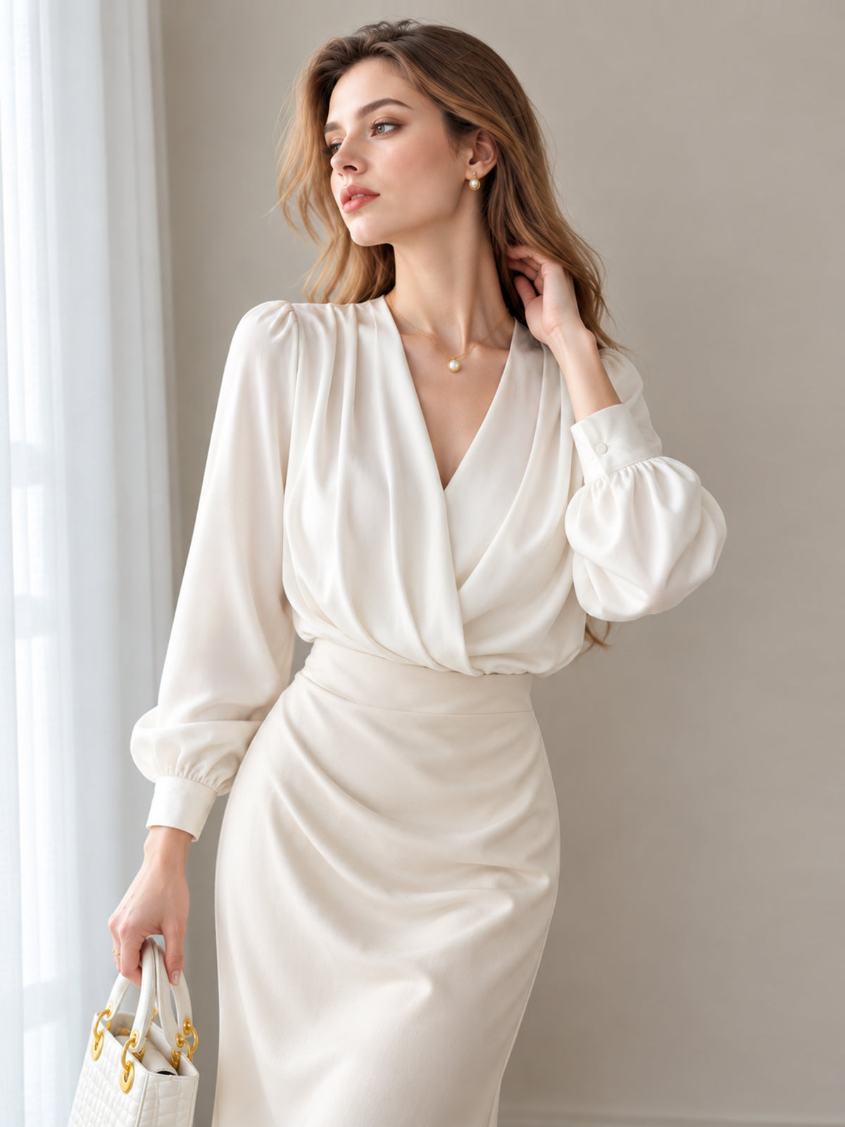 Chemise croisée à col en V unie