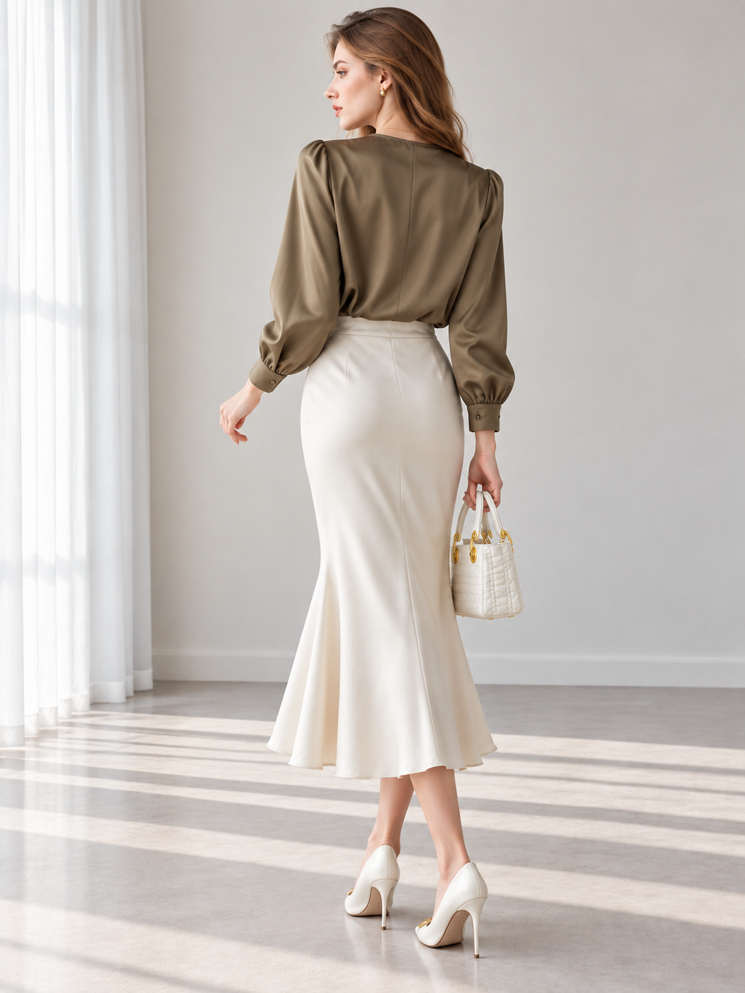 Chemise croisée à col en V unie