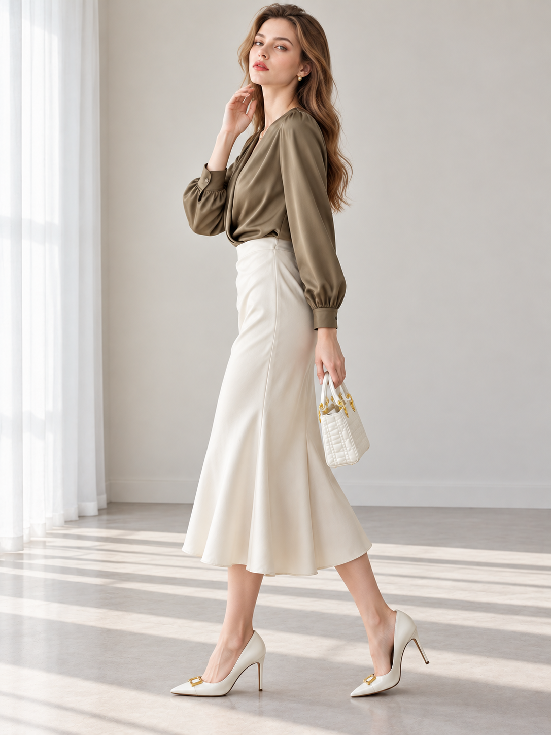Chemise croisée à col en V unie