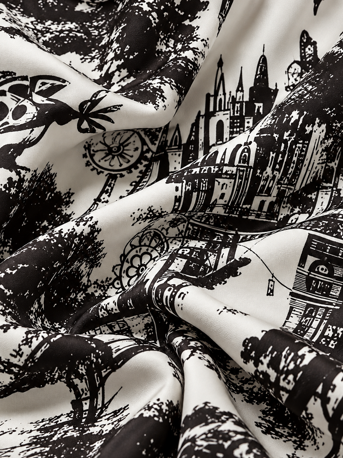 Cityscape Sketch Print Satin Shirt