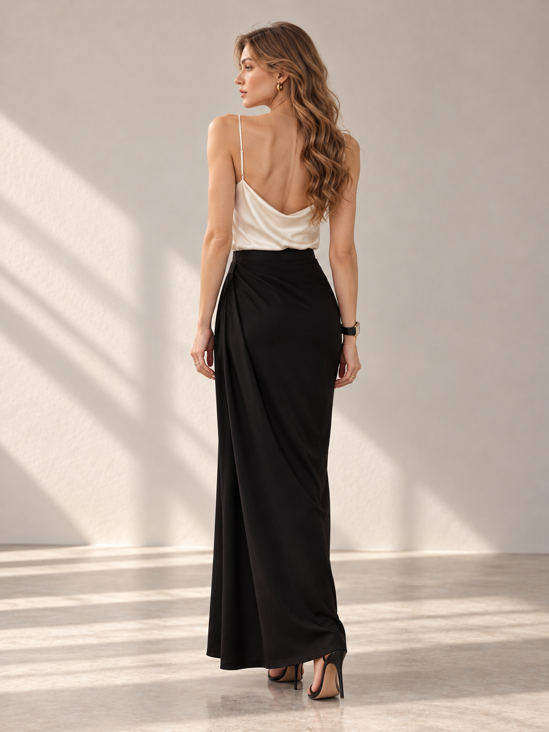 Solid Color Cowl Neck Acetate Satin Camisole