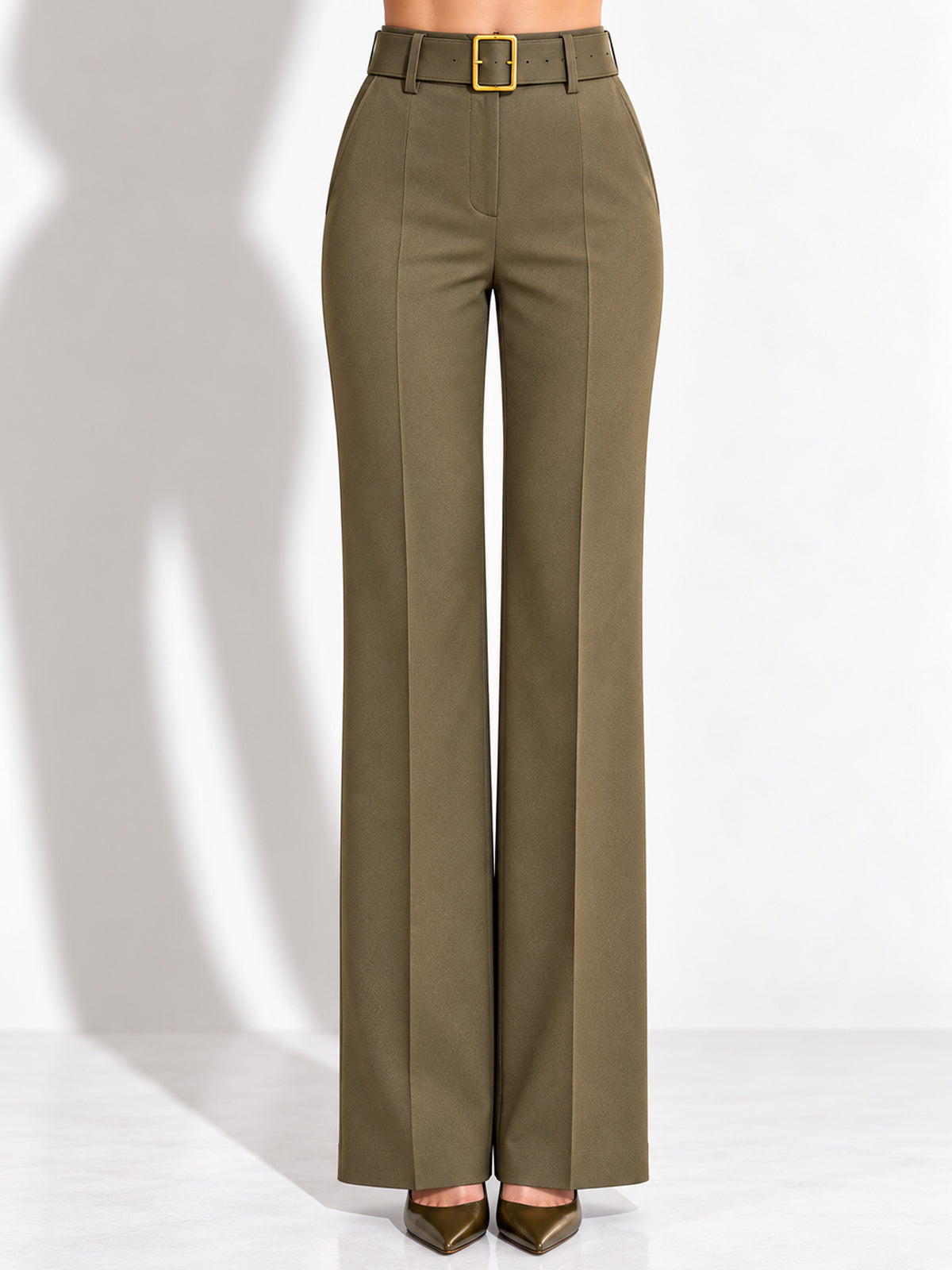 Olive Green Flap Pocket Blazer & Straight Leg Pants 2-Piece Suit