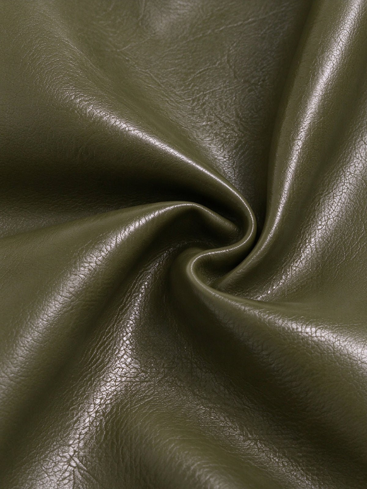 Olive Green Faux Leather Belted Blazer & Midi Skirt 2-Piece Suit