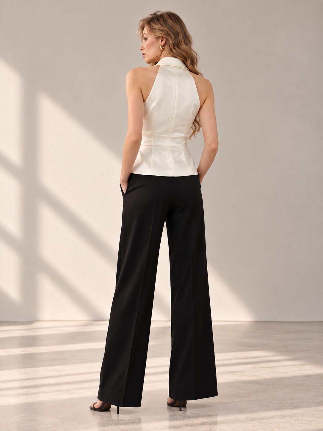 White Satin Sleeveless Shirt