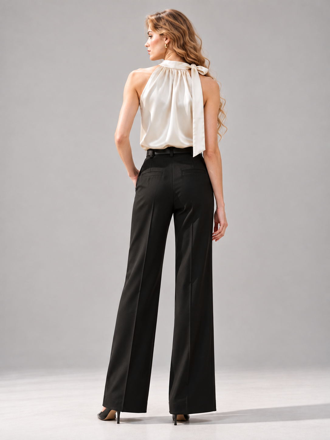 Champagne Colored Satin Halter Top