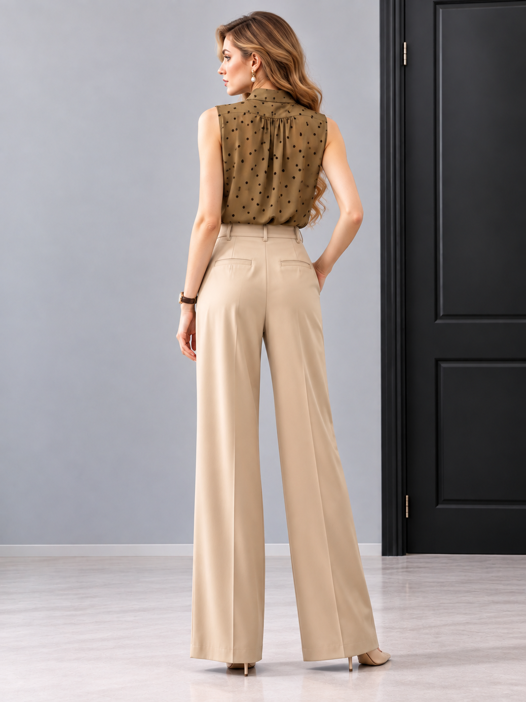 Polka Dot Sleeveless Tie Front Shirt
