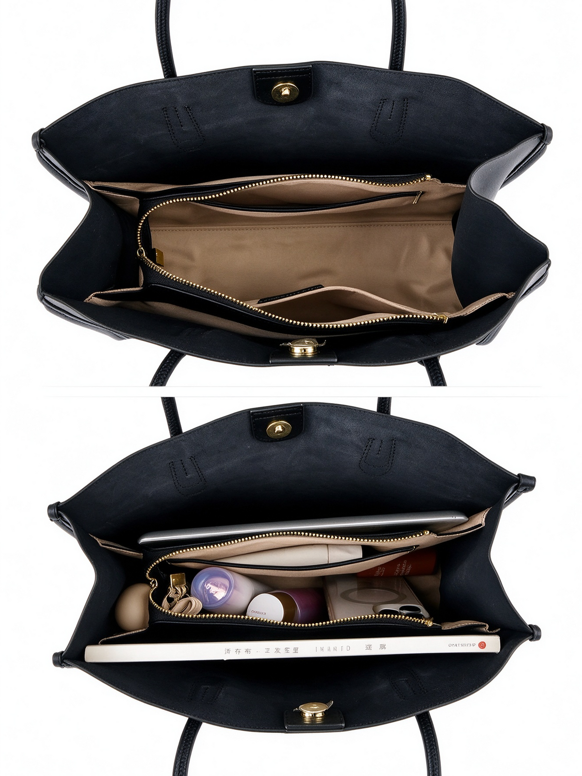 Large Capacity Structured Leather Tote Bag