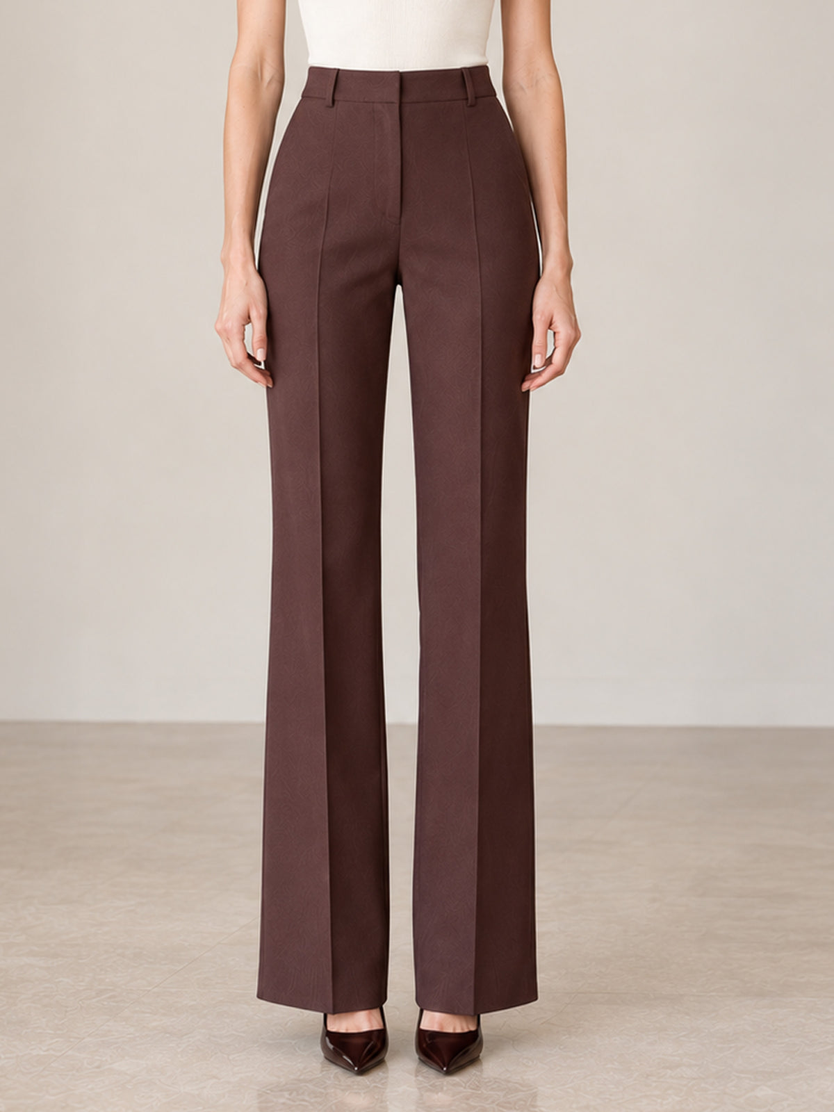 Coffee Stand Collar Peplum Blazer & Flared Pants 2-Piece Suit