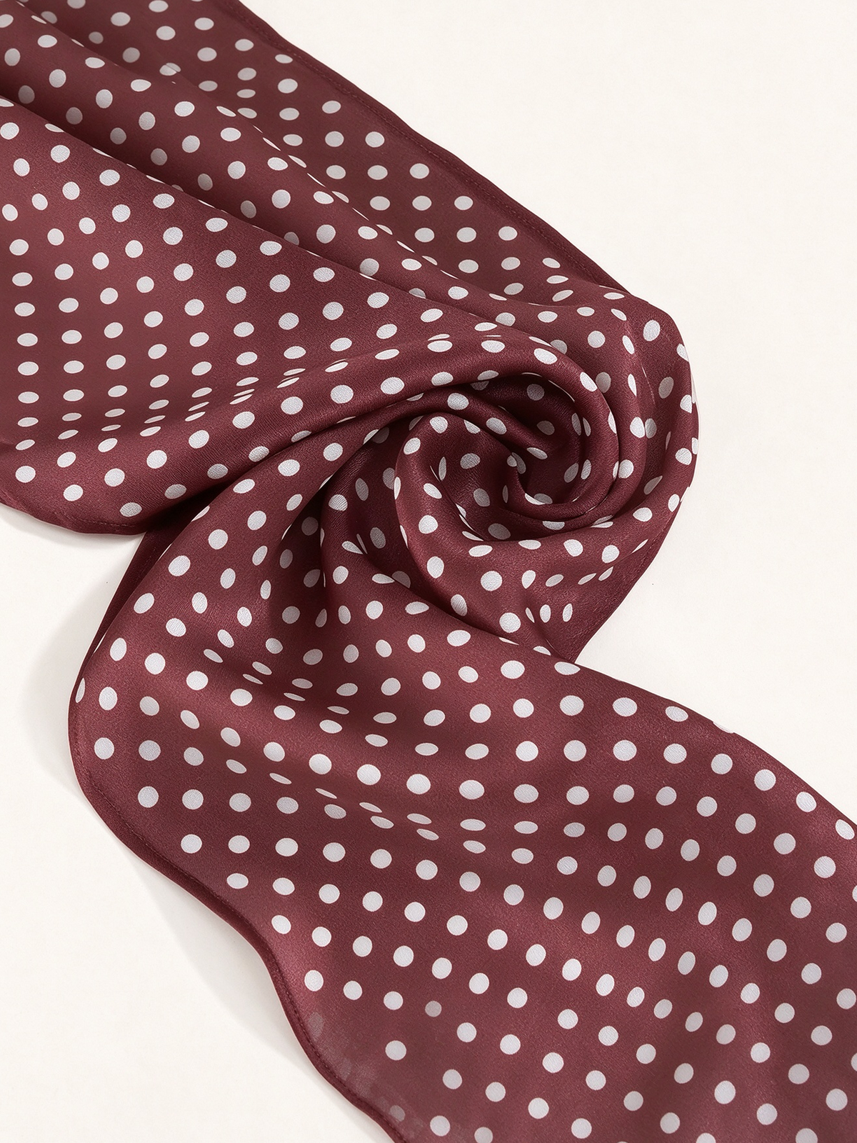 Burgundy White Polka Dot Silk Neck Scarf