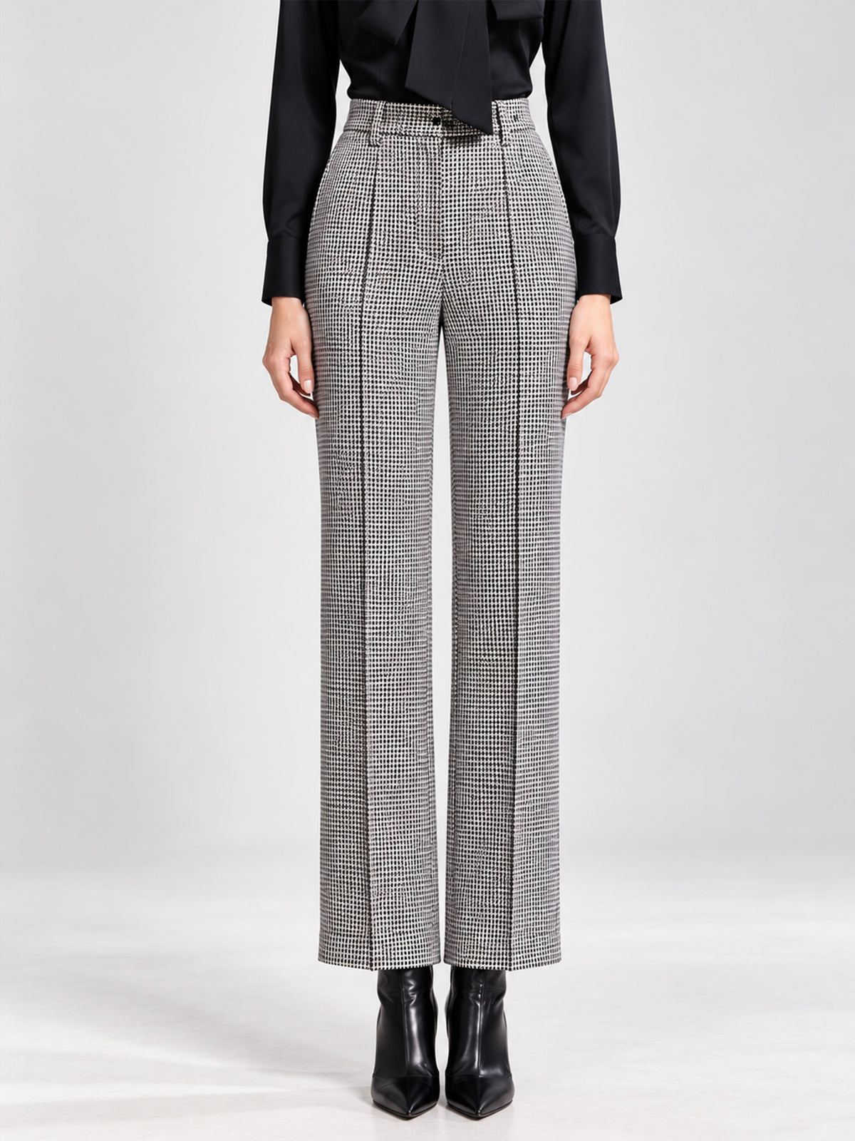 Houndstooth Beaded Pocket Blazer & Straight Leg Pants 2-Piece Suit