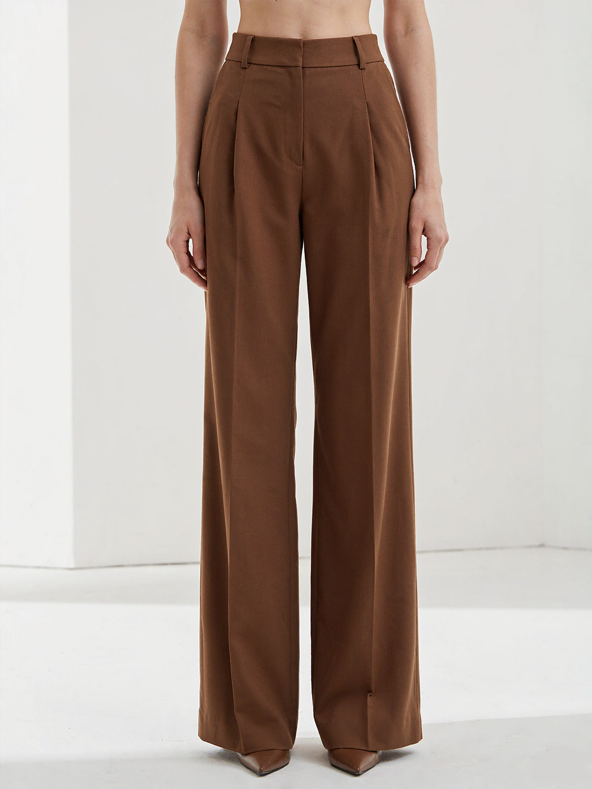Brown Notch Lapel Blazer & Square Neck Vest & Wide Leg Trousers 3-Piece Suit