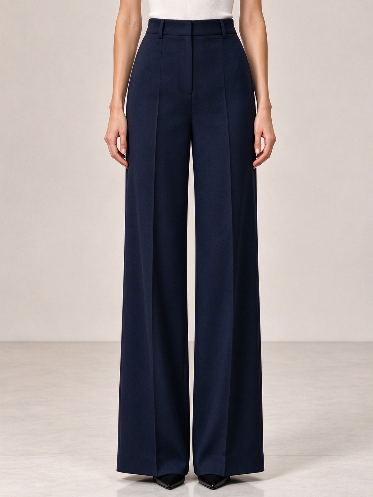 Navy White Shawl Lapel Double Breasted Blazer & Wide Leg Pants 2-Piece Suit