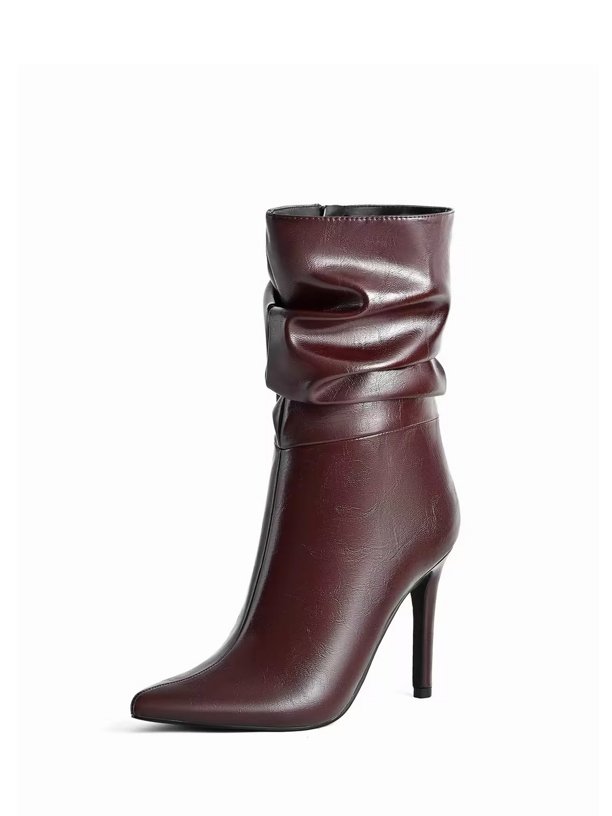 Ruched Pointed Toe Stiletto Mid Calf Ankle Boots