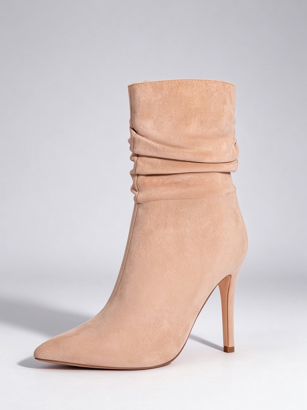 Ruched Pointed Toe Stiletto Mid Calf Ankle Boots