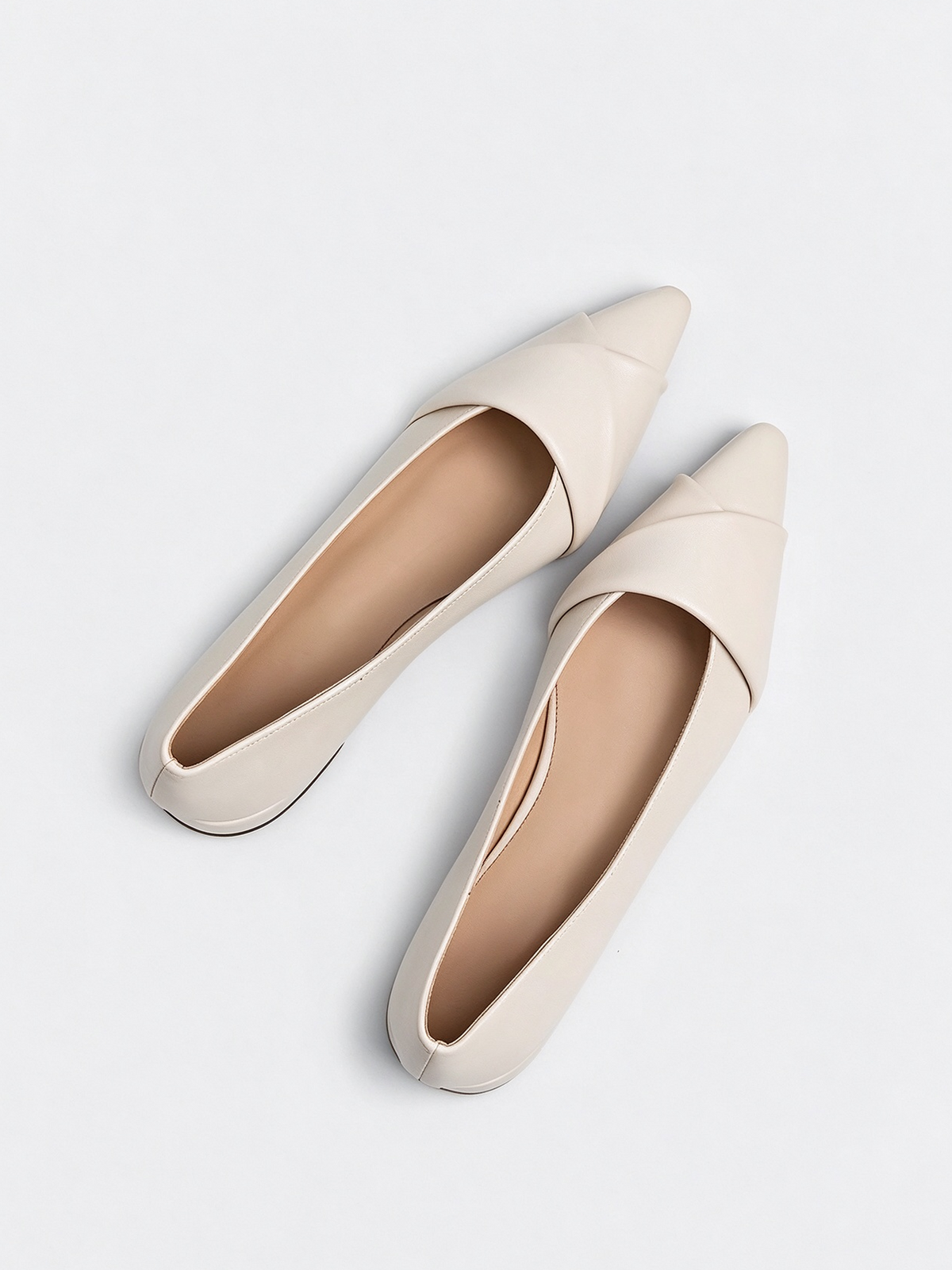 Leather Twisted Pointed Toe Slip On Flats