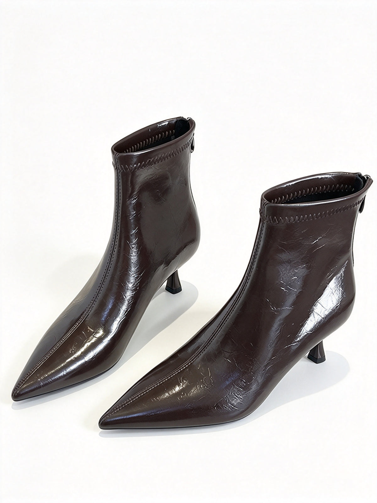 Black Patent Leather Pointed Toe Ankle Boots
