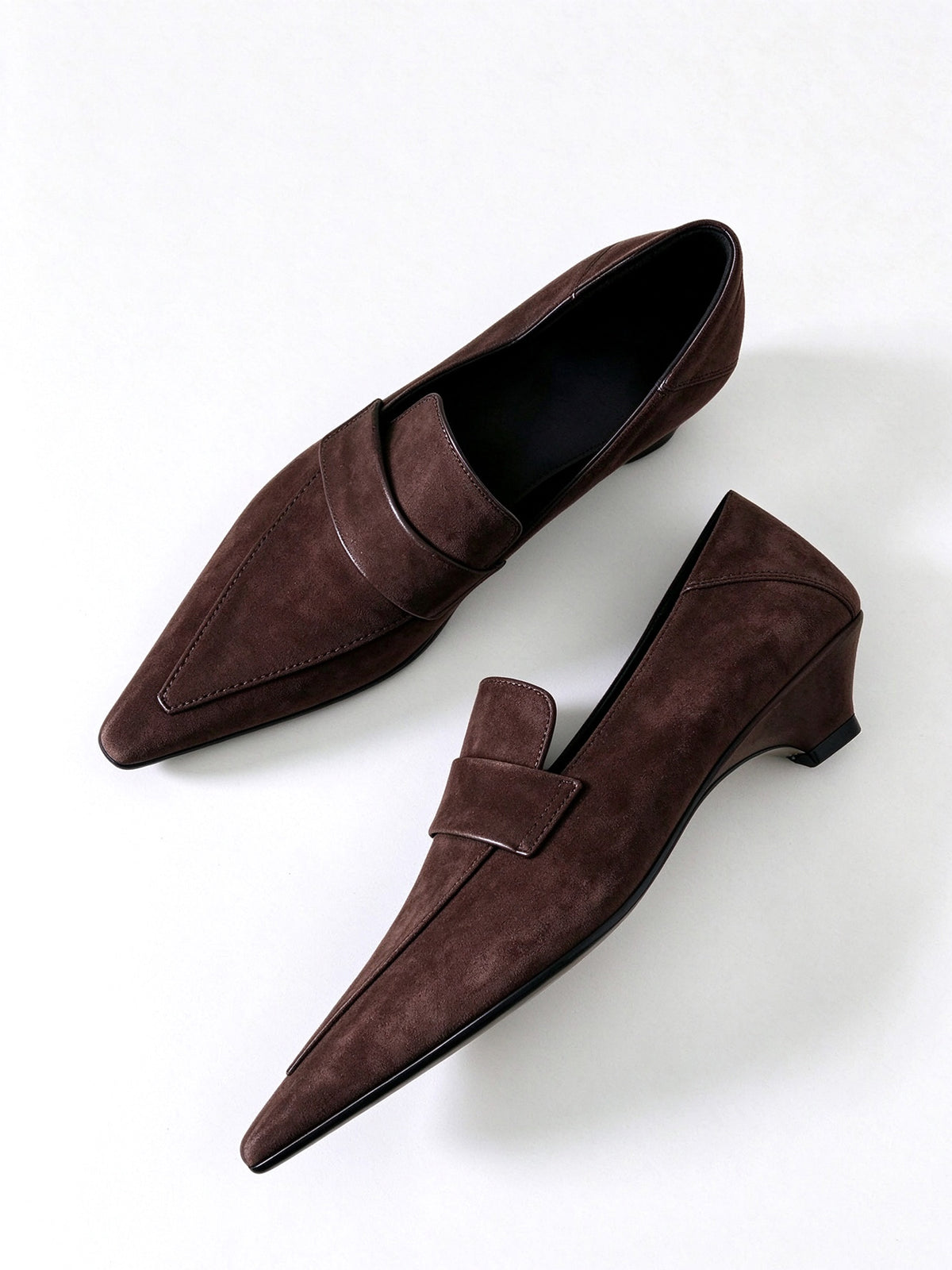 Black Pointed Toe Penny Loafer Low Wedge Heel Pumps