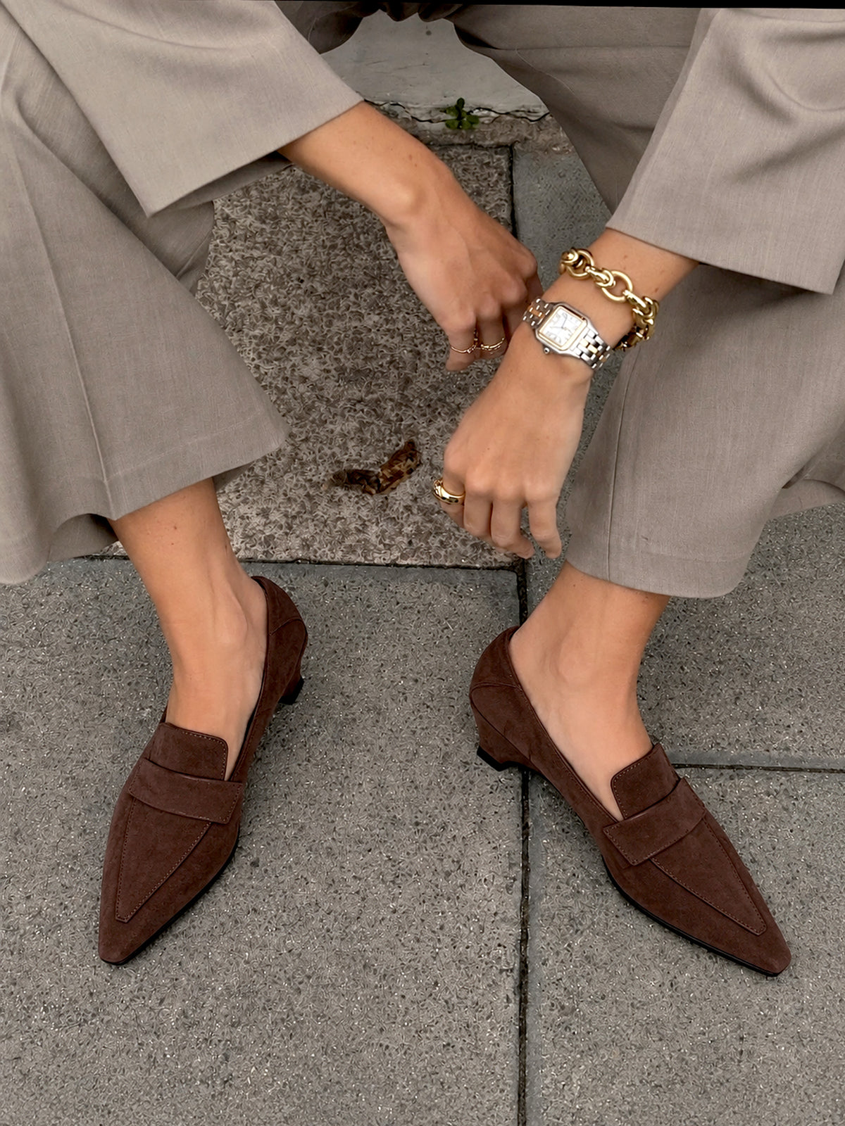 Black Pointed Toe Penny Loafer Low Wedge Heel Pumps
