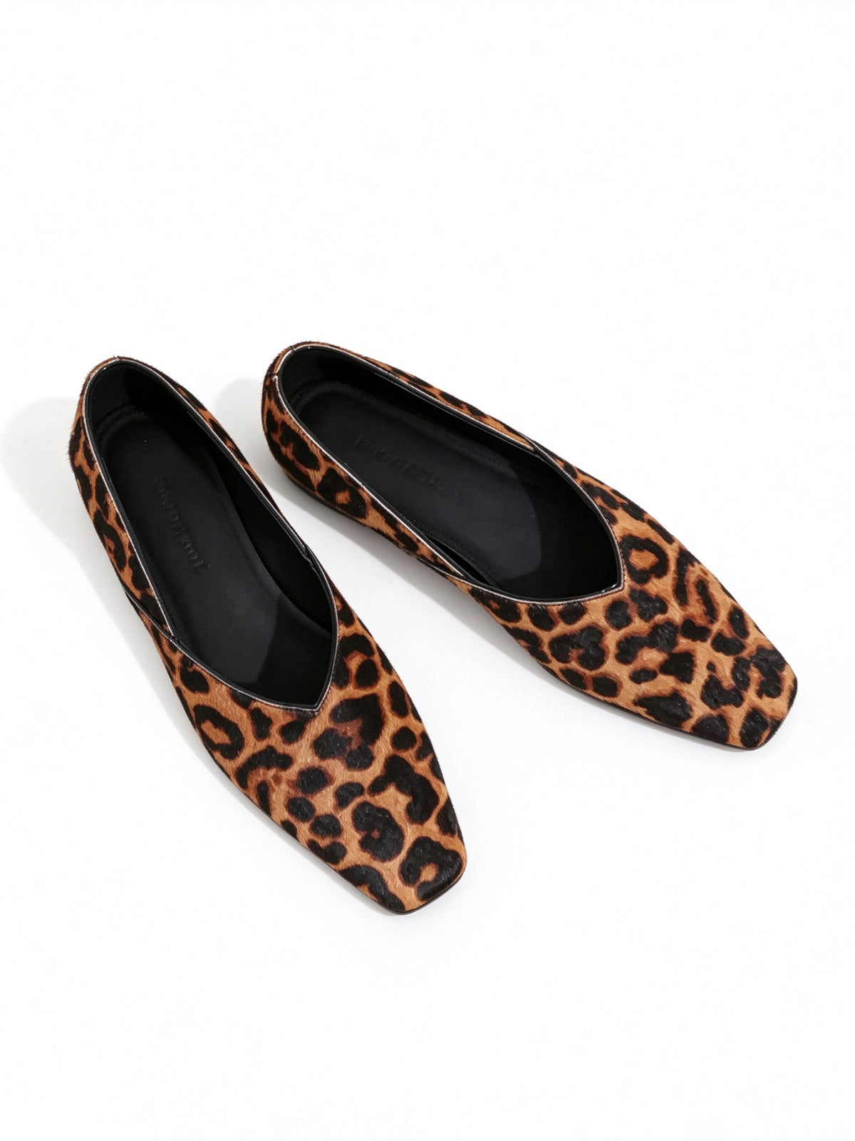 Leopard Print Square Toe V Cut Slip On Flats