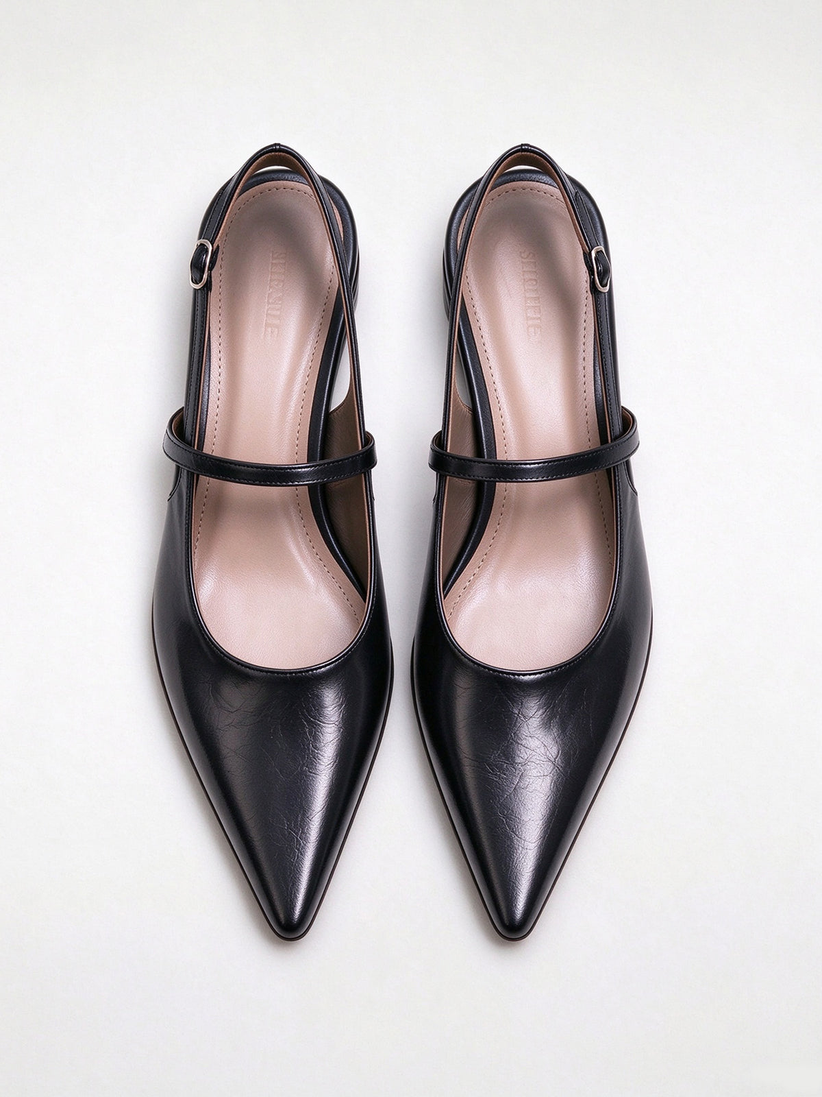 Black Pointed Toe Single Strap Slingback Flats