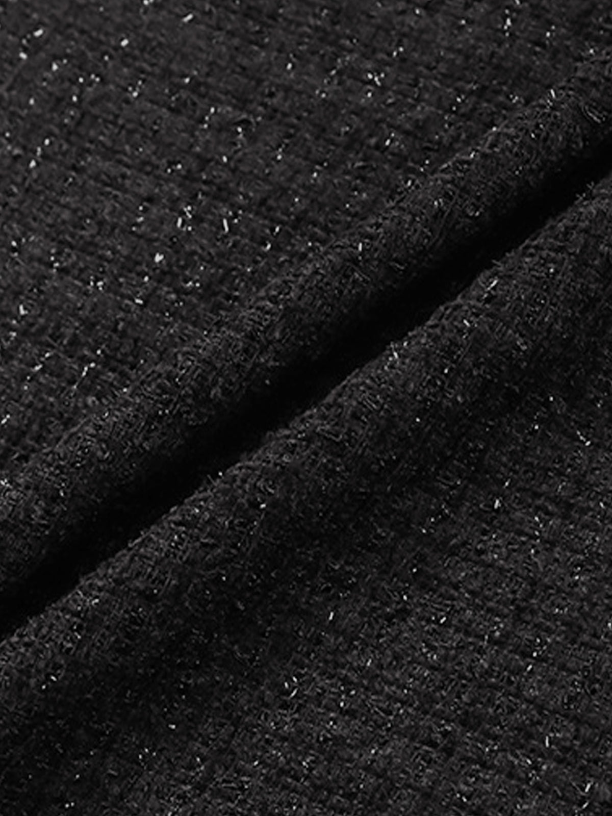 Black Sparkle Tweed Sheer Flounce Sleeve Belted Midi Dress