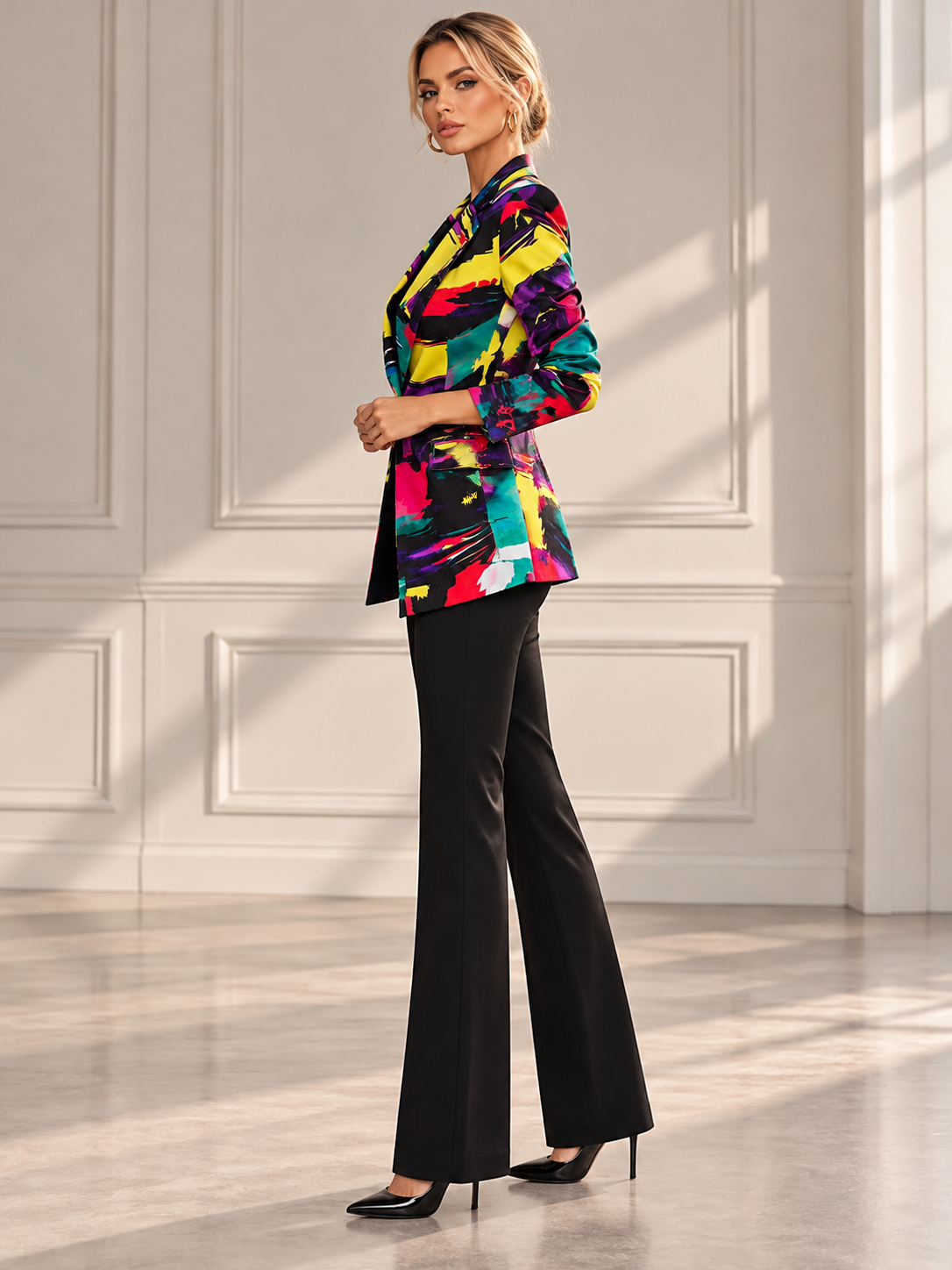 Colorful Abstract Brushstroke Prints Blazer