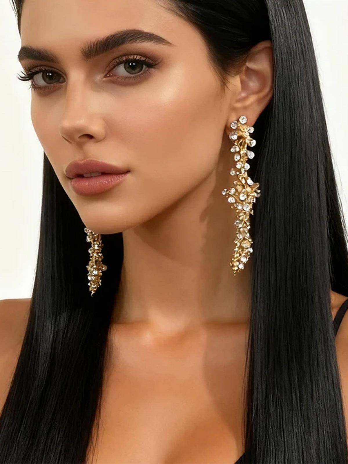 Alloy Full Diamond Waterfall Style Long Pendant Earrings