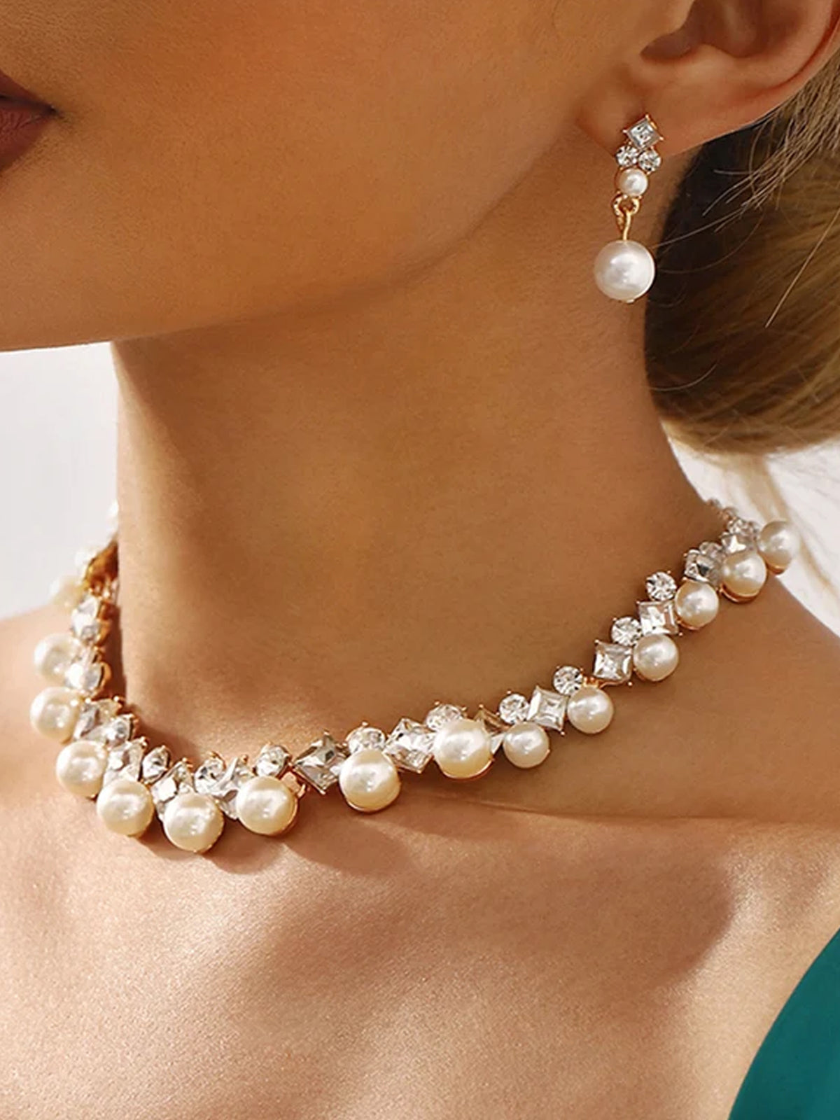 Baroque Alloy Necklace And Earring Jewelry Set
