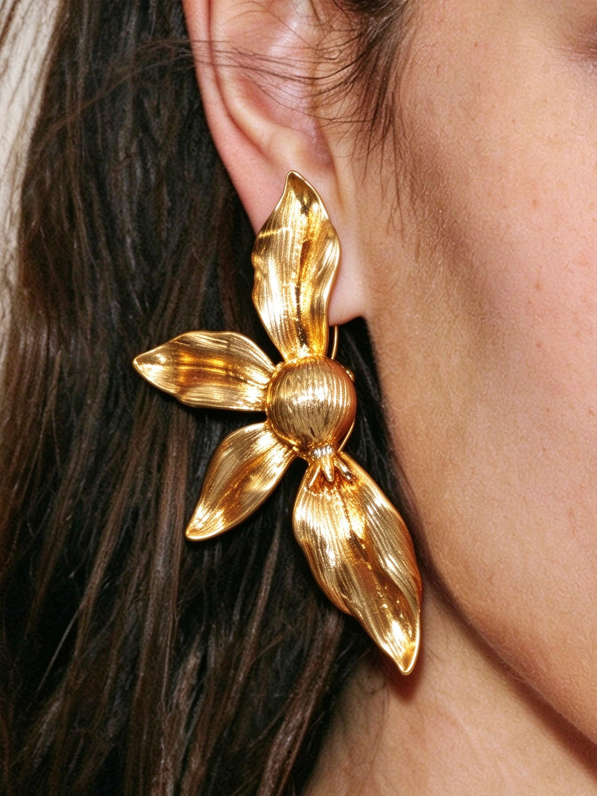 Unique Textured Alloy Flower Stud Earrings