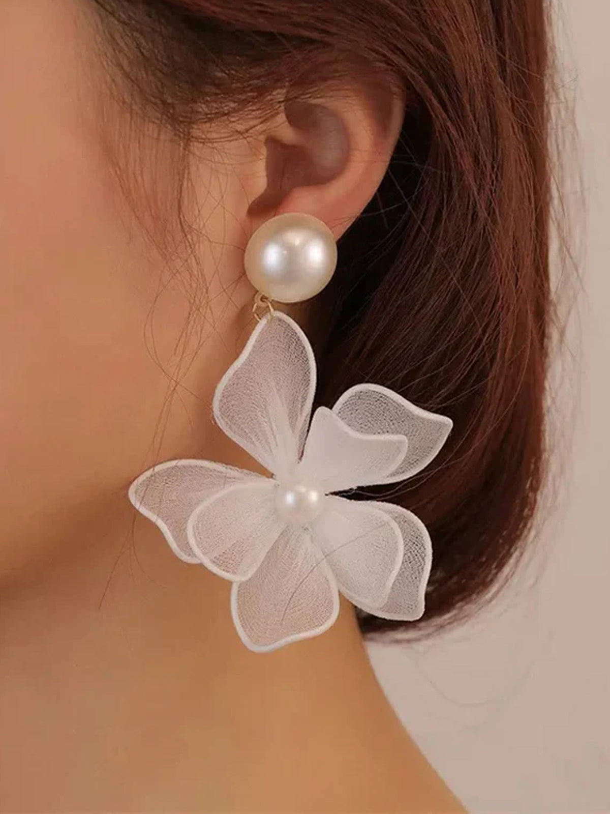 Fabric Pearl Flower Earrings