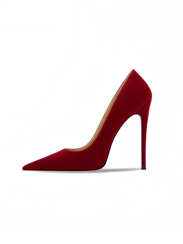 Burgundy High Heels With Red Soles
