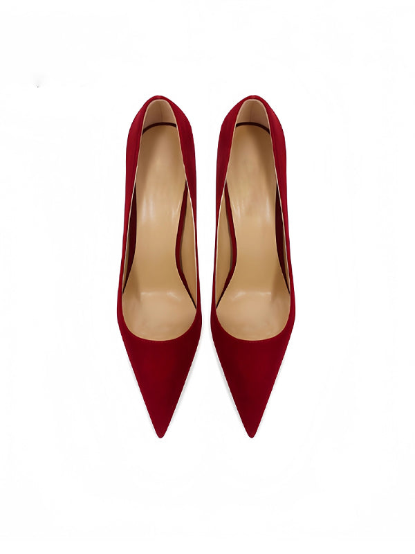 Burgundy High Heels With Red Soles
