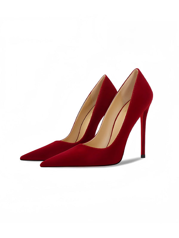 Burgundy High Heels With Red Soles