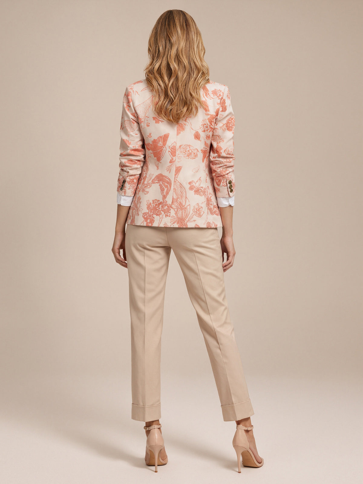Khaki Peak Lapel Floral Print Blazer And Pants 2-Piece Suit