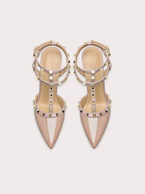 Nude Studded Pointed Toe High Heels
