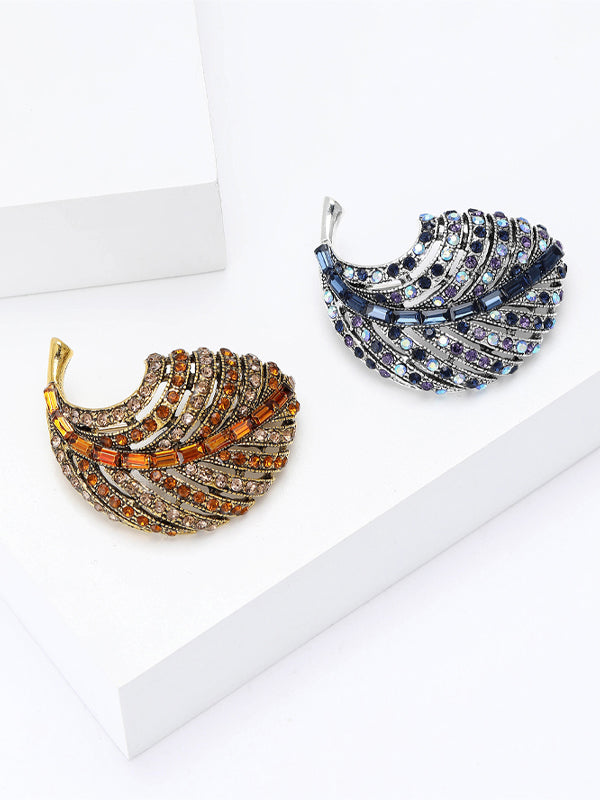 Versatile Alloy Rhinestone Curly Leaf Brooch