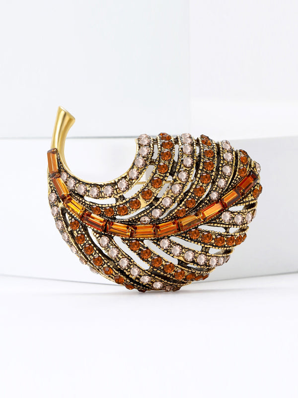 Versatile Alloy Rhinestone Curly Leaf Brooch