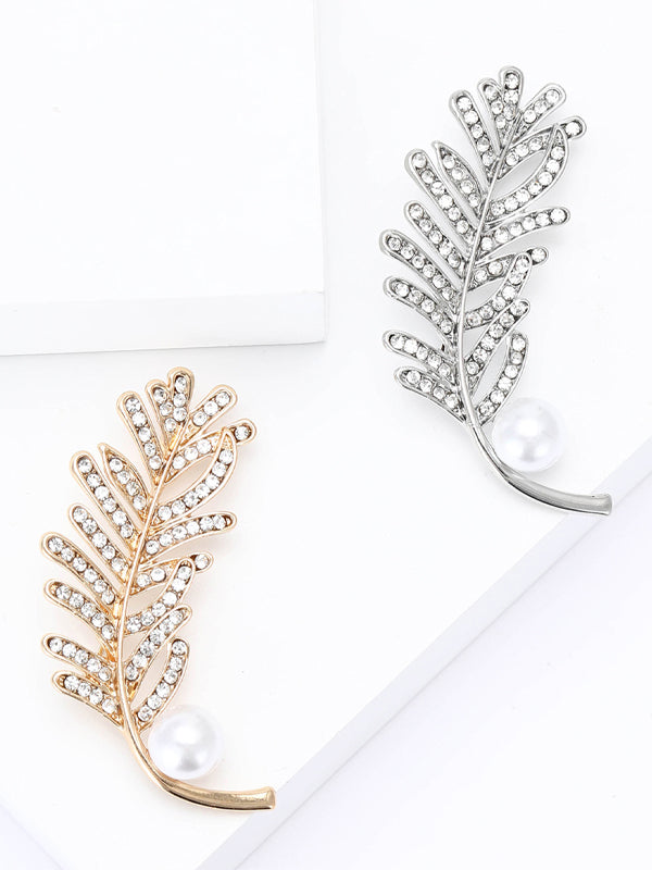 Alloy Rhinestone Feather Brooch